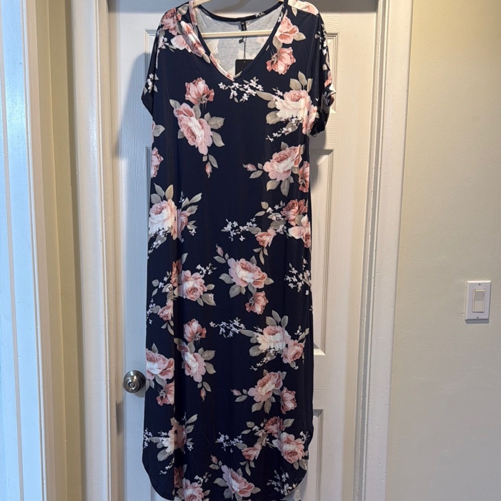 Floral Maxi Dress in Navy and Pink